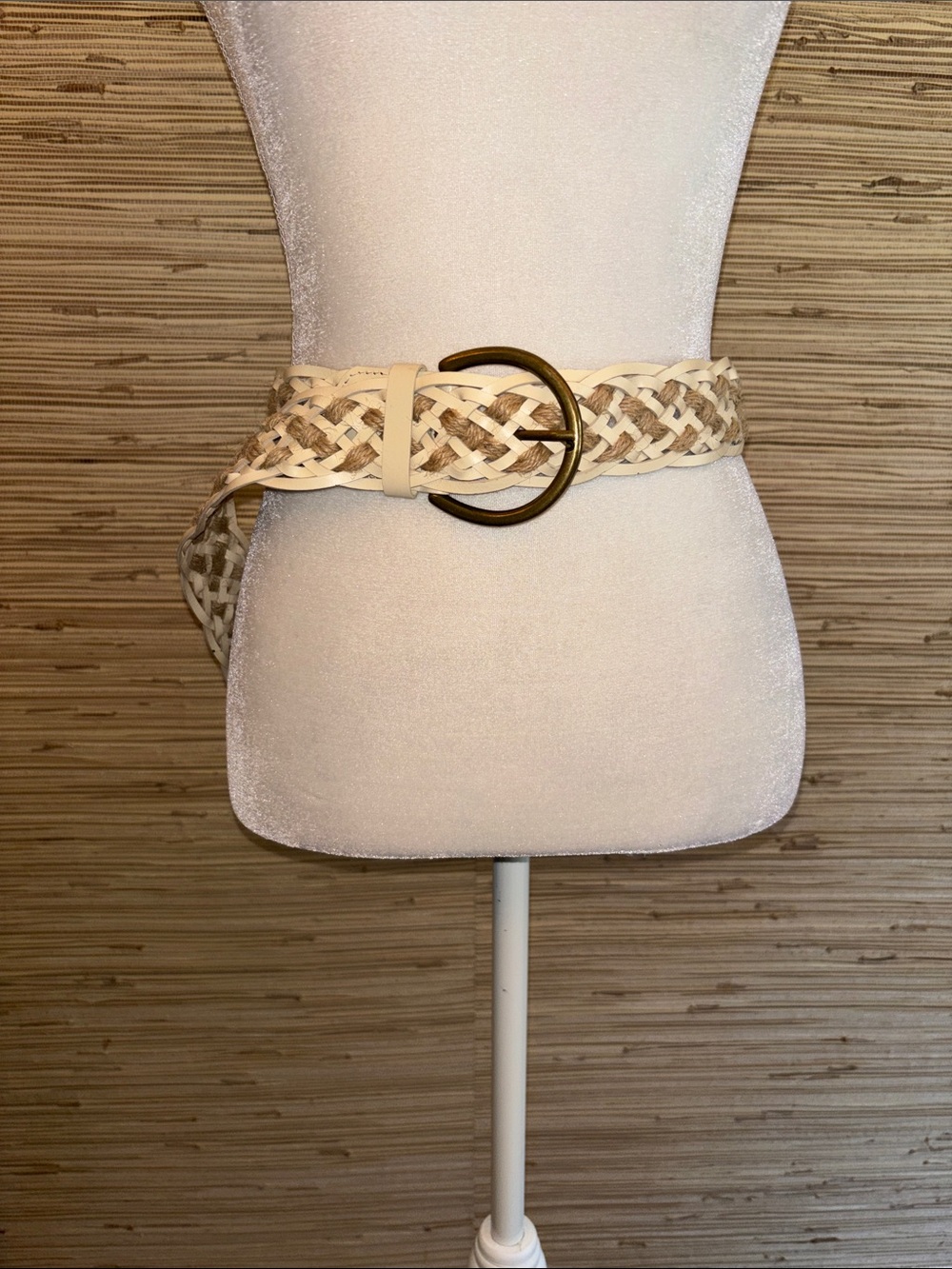 J. Crew leather & jute woven wide belt medium EUC!